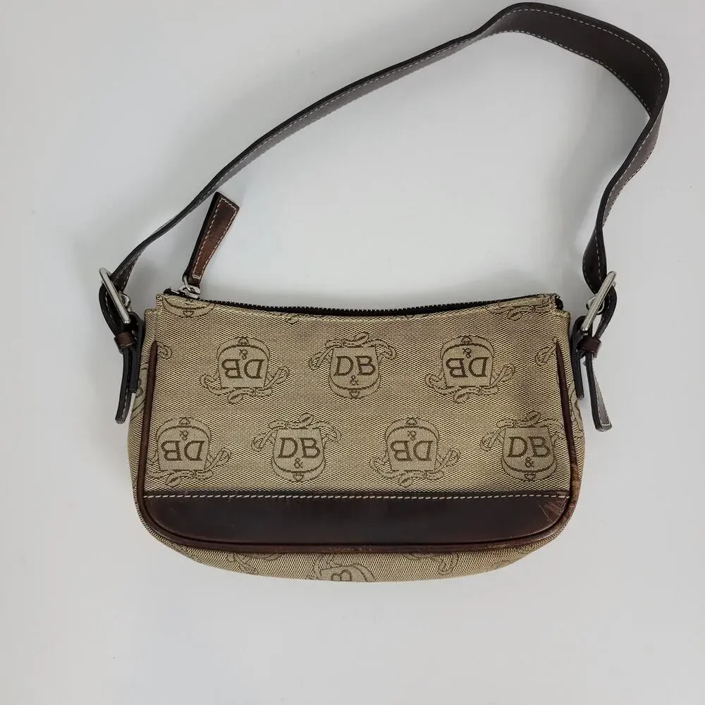Vintage Dooney & Bourke Womens Baguette Bag One Size Brown Monogrammed Mini Zip